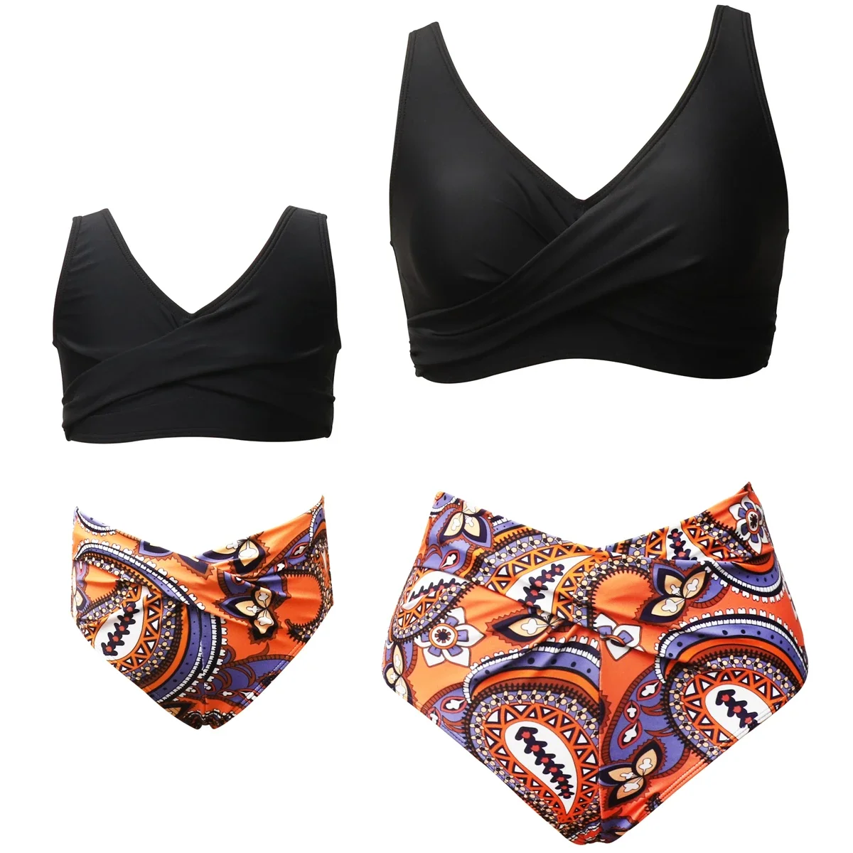 

2025 Women Swimsuits Girl Swimwear Mother and Daughter Matching Bikini Set Orange Black Pink