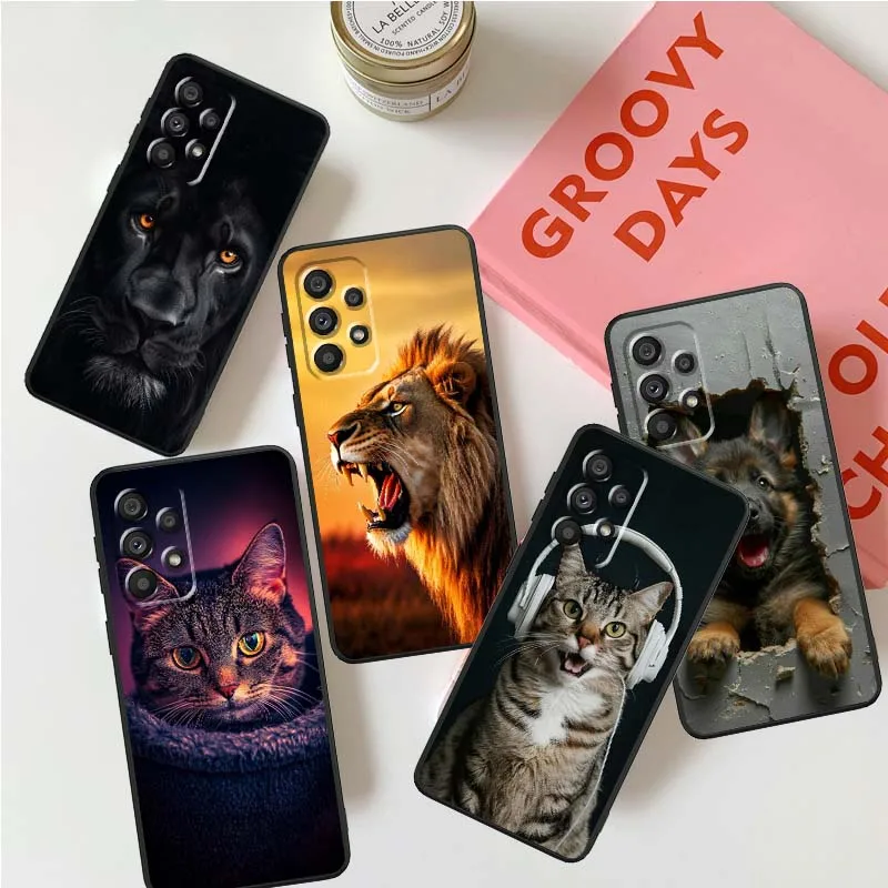شعبية الفن القط الباندا الأسد الكلب قضية الهاتف لسامسونج A42 A41 A35 A34 A33 A32 A25 A24 A23 A21s A04 A03 نوت 20 الترا 5G الأسود #1