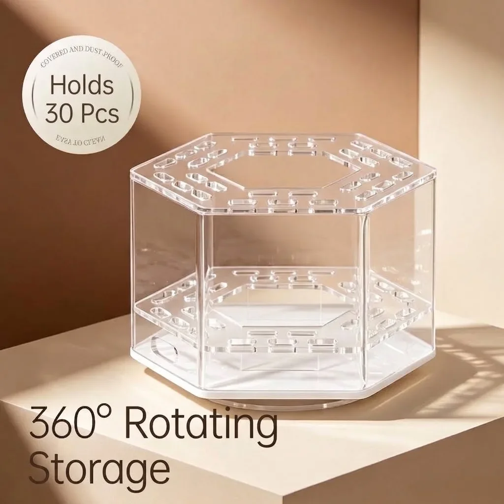 Clear Acrylic 360° Rotating Tweezer Holder, Hexagonal 30-Hole Stand Organizer for Eyelash Extension Tweezers & Beauty Tools