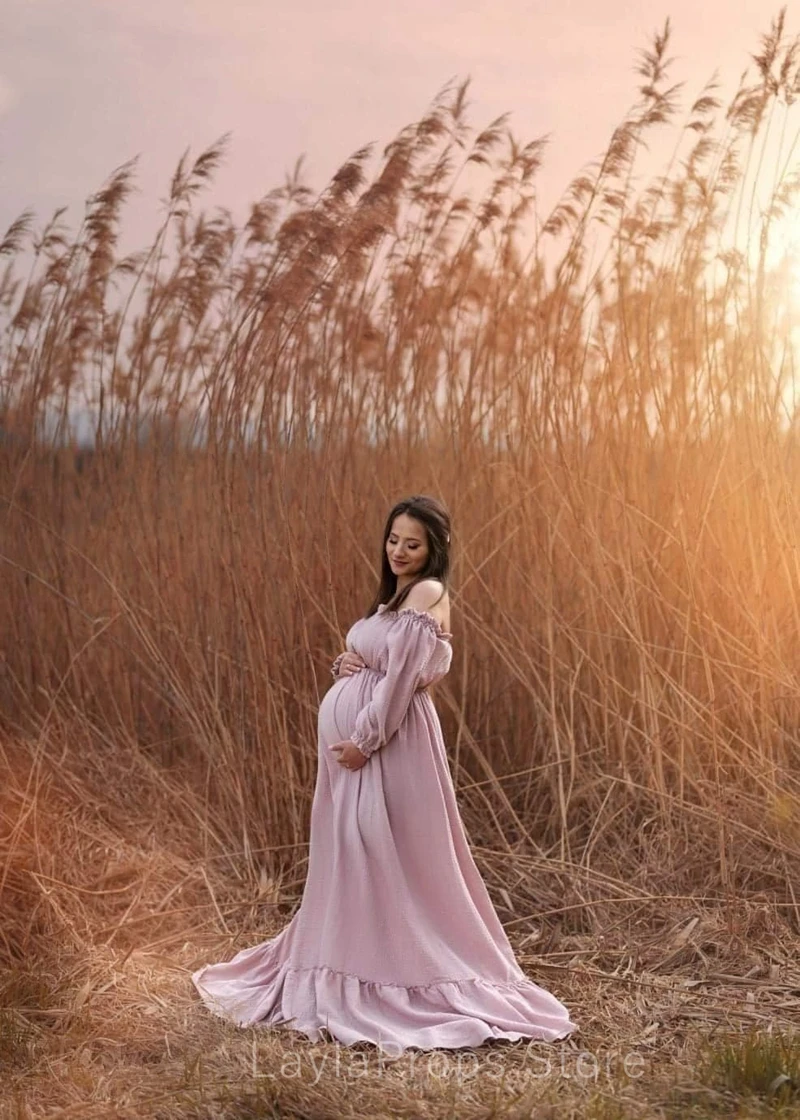 Bohemian Photo Shooting Pregnancy Dress Linen Cotton Retro Loose Fitting Maternity Dress Boho Style Dress Photo Shoot Pregnant