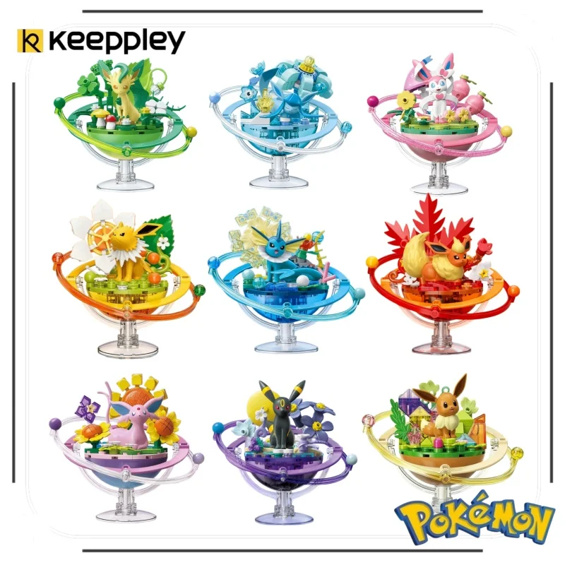 Keeppley Pokemon Eevee Family Planet Series Building Blocks Model Assemble Toy for Kids Anime Collectible Desktop Ornament Gift