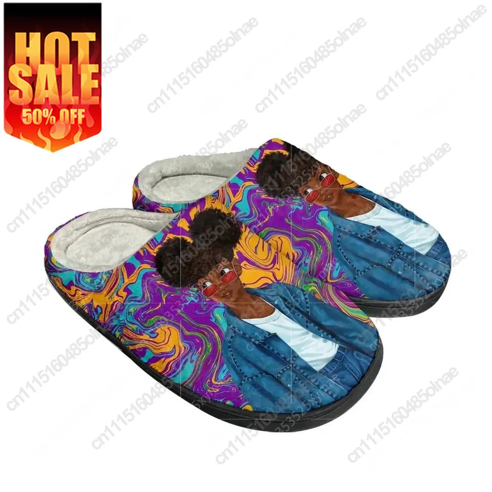 African Woman Home Cotton Custom Slippers Mens Womens Sandals Plush Bedroom Casual Keep Warm Shoe Thermal Slipper Black