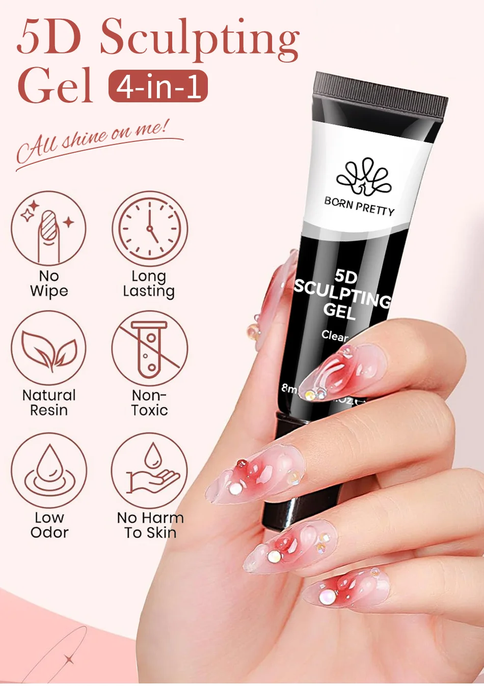 BORN PRETTY 1/2 Stück 8 ml 5D-Bildhauergel mit festem Spiegelpulver, DIY-Nagelprägegel zum Malen, Schnitzen von Nägeln – Detail 1