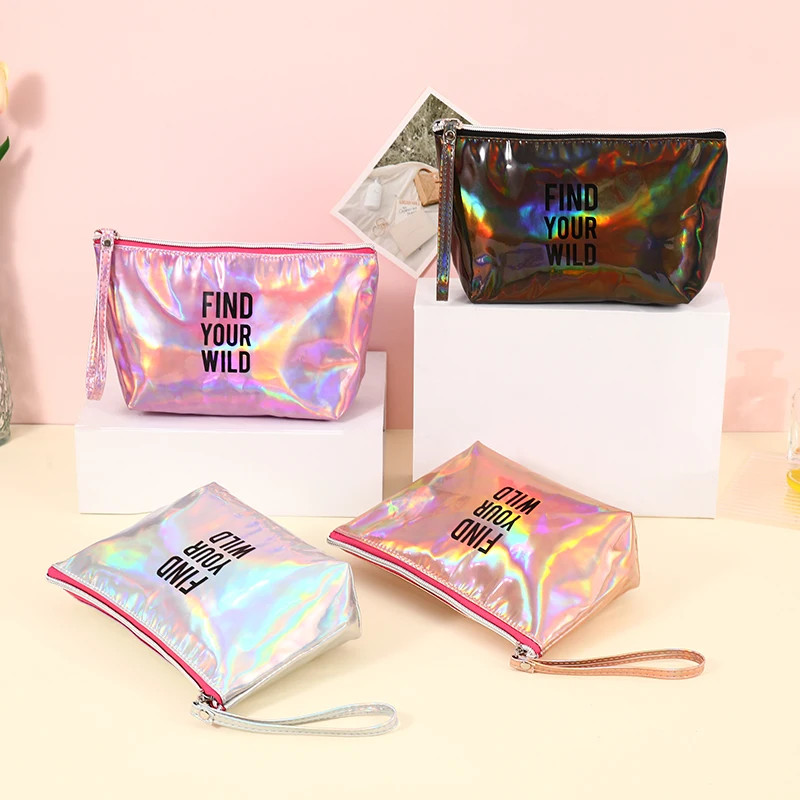 Laser letter waterproof PU cosmetic bag large-capacity portable multi-function storage bag square colorful coin purse