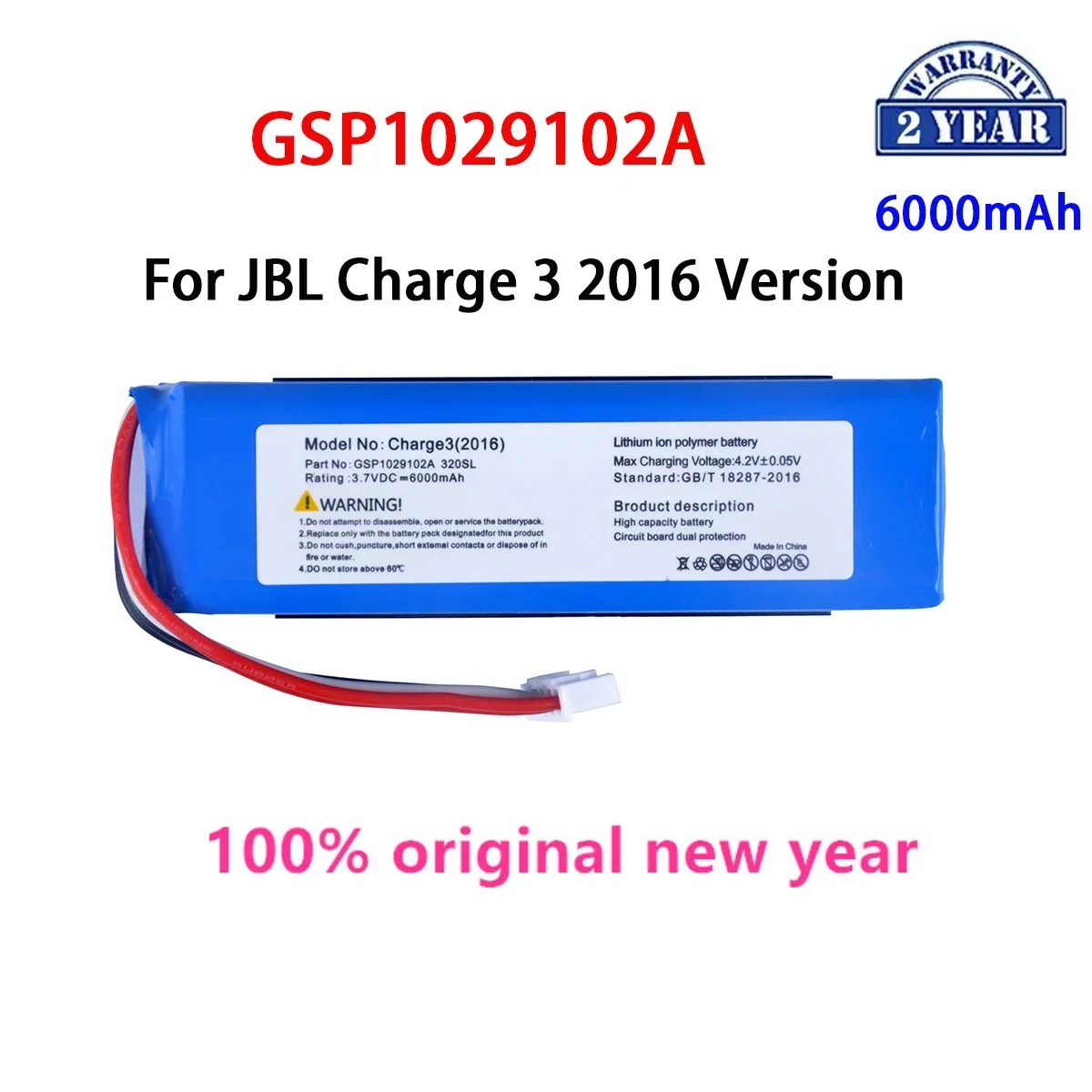 

Original GSP1029102A 6000mAh Replacement Battery For JBL Charge 3 2016 Version Charge 3 Speaker Batteries