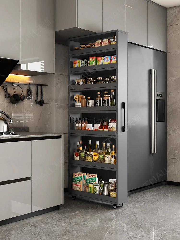 Kitchen Storage Extremely Narrow Sideboard Cabinet Refrigerator Gap Side Pull Cabinet Push and Pull Mobile