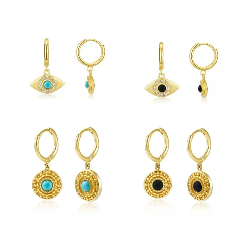 New 2025 ChicTurquoise Blue Black Stone Evil Eye Beads Zircon Pendant Drop Party Jewelry Korea Style  for Women