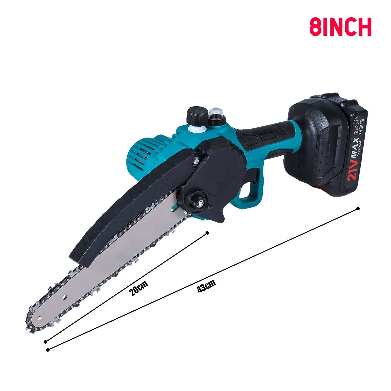 21 V 8-Zoll-Mini-Kettensäge, leistungsstark, kabellos, wiederaufladbar, kleine elektrische Säge, Beschneiden, Gartengerät für Makita 18 V Akku – Detail 2