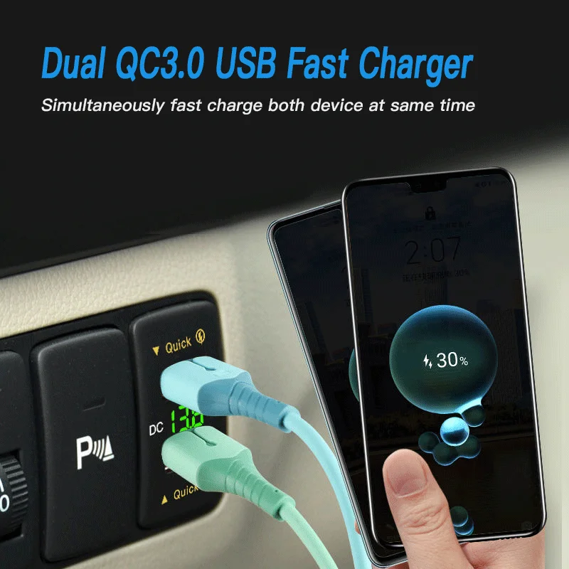 Quick Charge 4.2A Car Charger USB Vehicle DC12V-24V Kit Dual USB Charger 2 Port Cable Socket Voltage Display For Honda QC3.0
