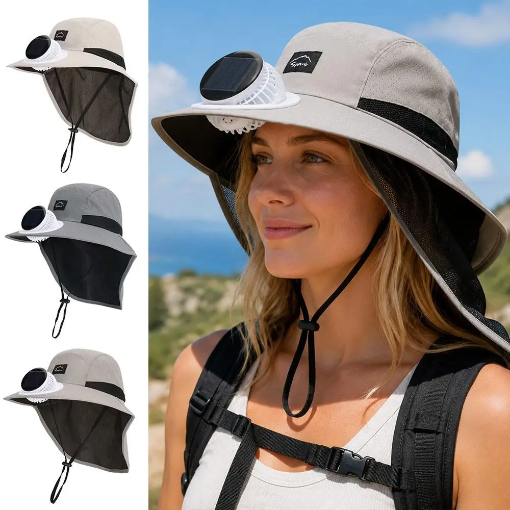 Outdoor Wide Brim Solar Powered Fan Hat Breathable Anti UV Fisherman Hat USB Charging Quick-dry Fishing Sun Cap Summer