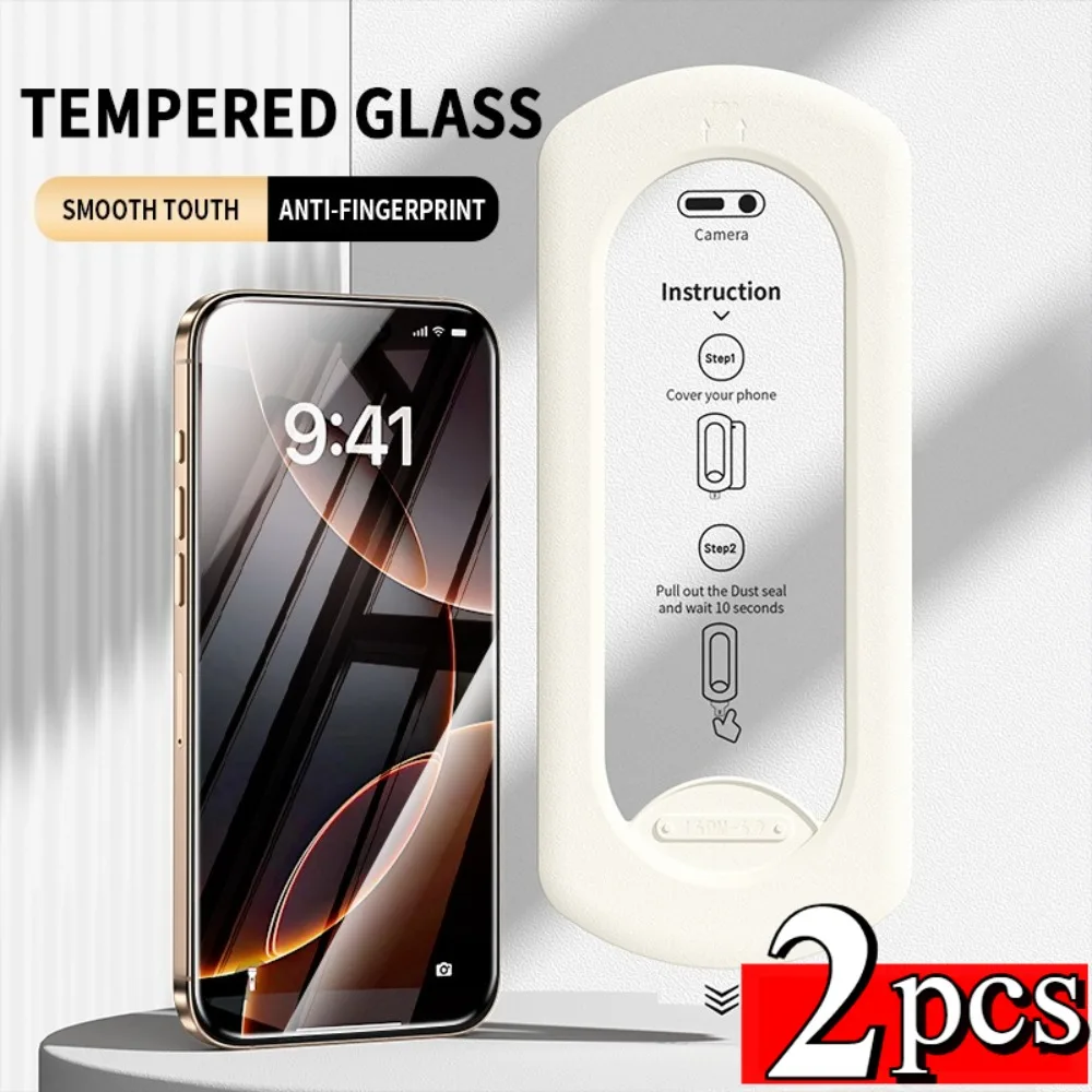 

2Pcs Premium Easy Install Tempered Glass For iPhone 16E 15 14 16 13 Pro Max Dust-free Installation Film For iPhone 12 11 13Mini