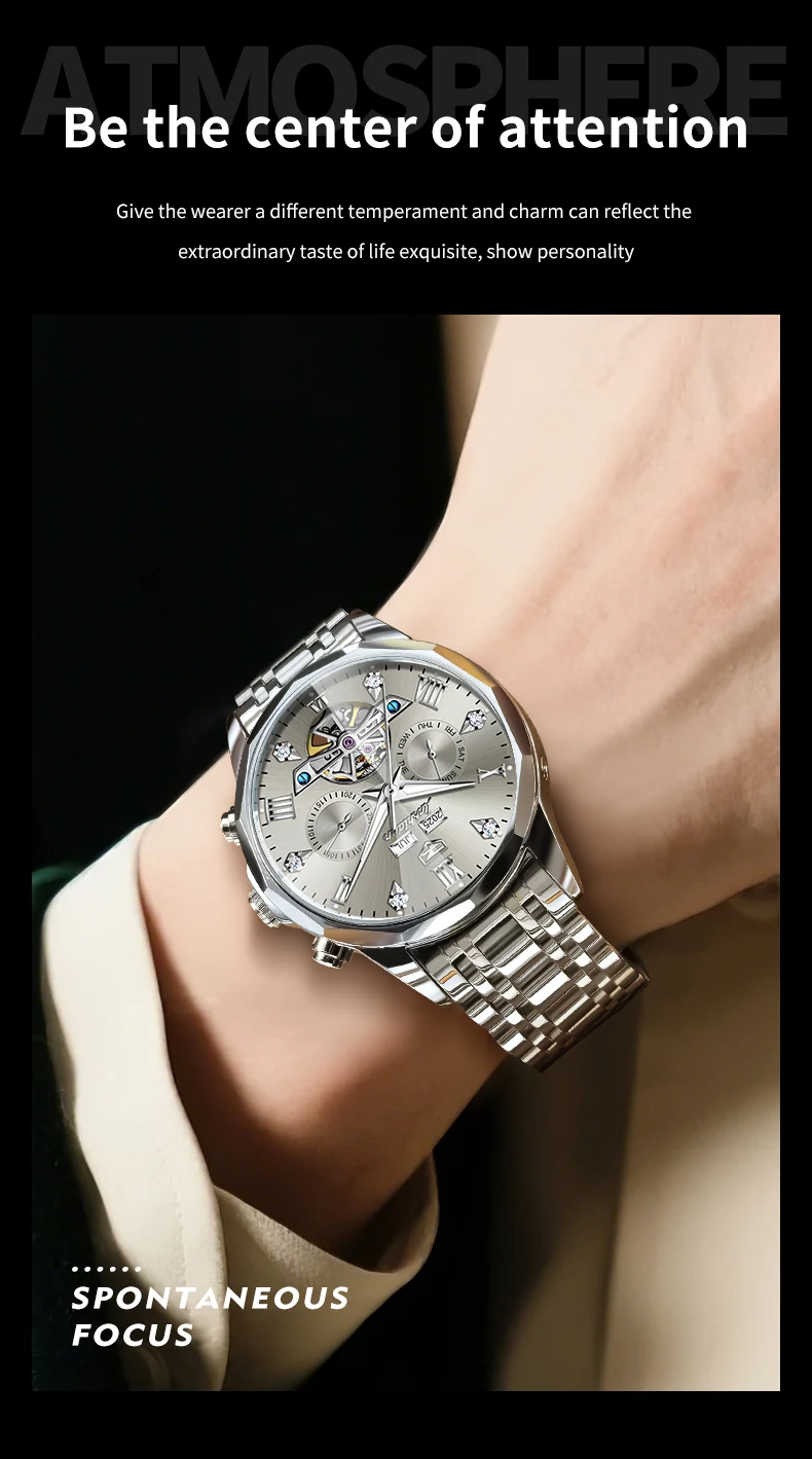 JINSHIDUN 8989 Luxus-Herrenuhr Mode Skelett-Schwungrad Automatikuhren für Herren Rhombus-Spiegel Business Mechanische Uhr für Männer – Detail 5