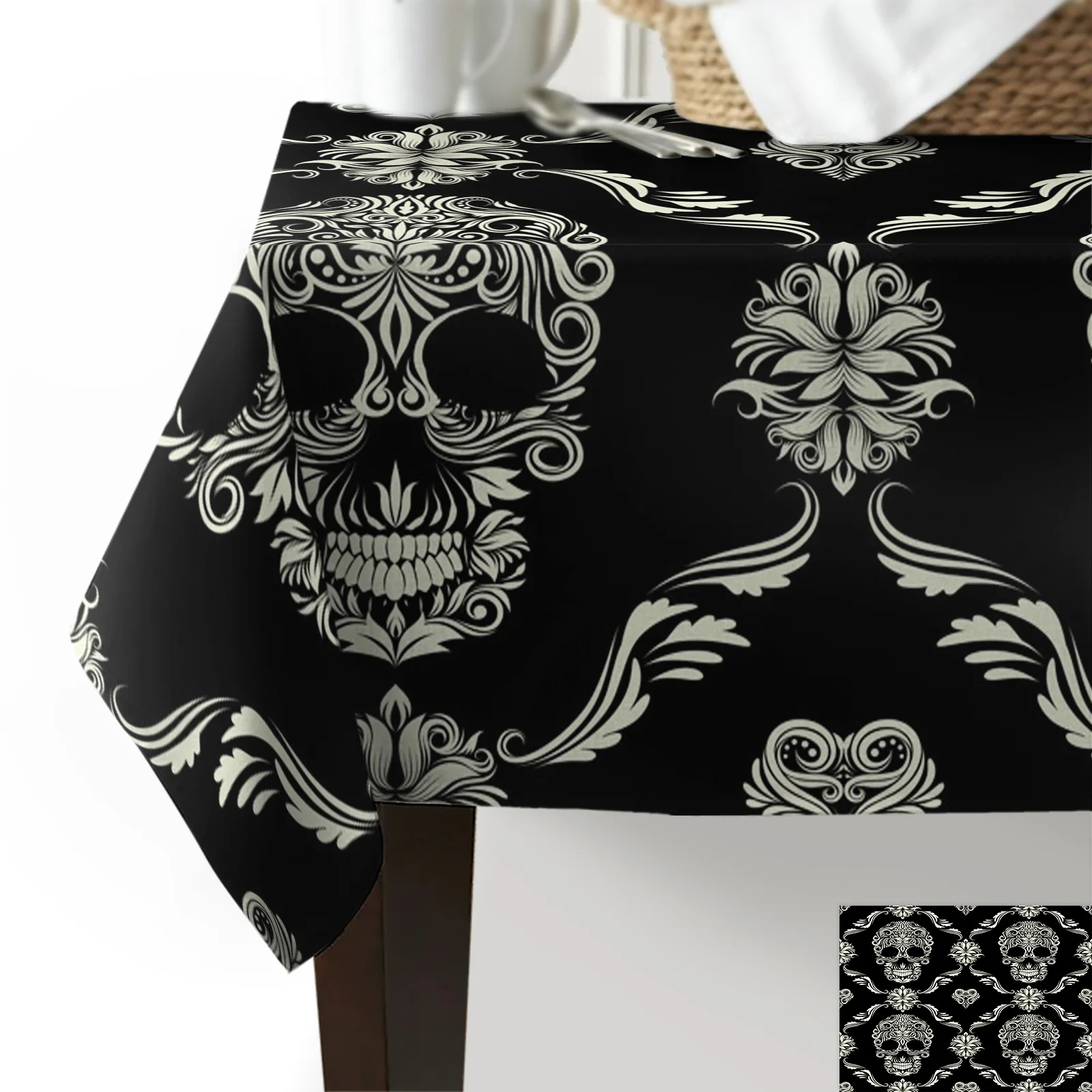 Halloween Flower Style Skull Black Tablecloths Waterproof Kitchen Coffee Table for Living Room Wedding Decor Nappe De Table