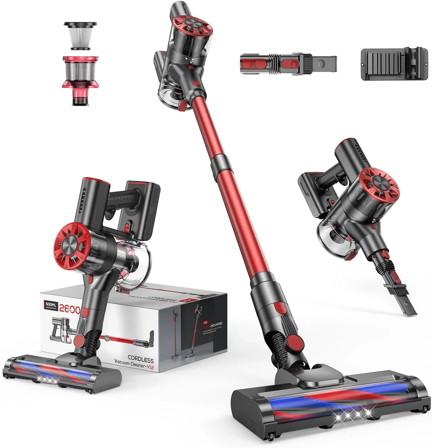 Cordless Vacuum Cleaner Rechargeable 2600mAh Detachable Battery Powerful Vacuums 2 Adjustable Modes Lightweight Portable Stick V