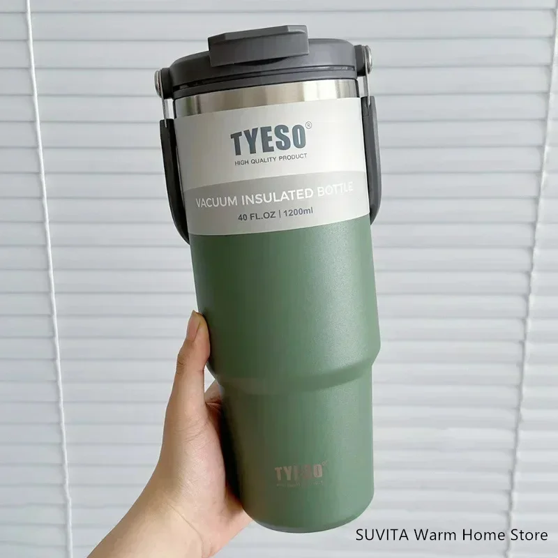Tyeso Tumbler Kaffeetasse Edelstahl Vakuum Thermoisolierter Becher Große Kapazität Doppelte Getränke Auto Wasserflasche Reisebecher
