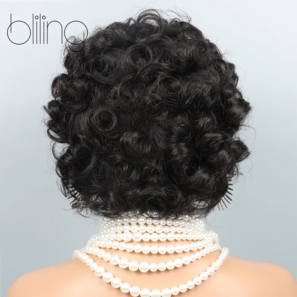 Perruque courte coupe lutin pour femmes noires, perruques Afro courtes bouclées, perruques noires naturelles pour femmes noires, perruque synthétique courte bouclée