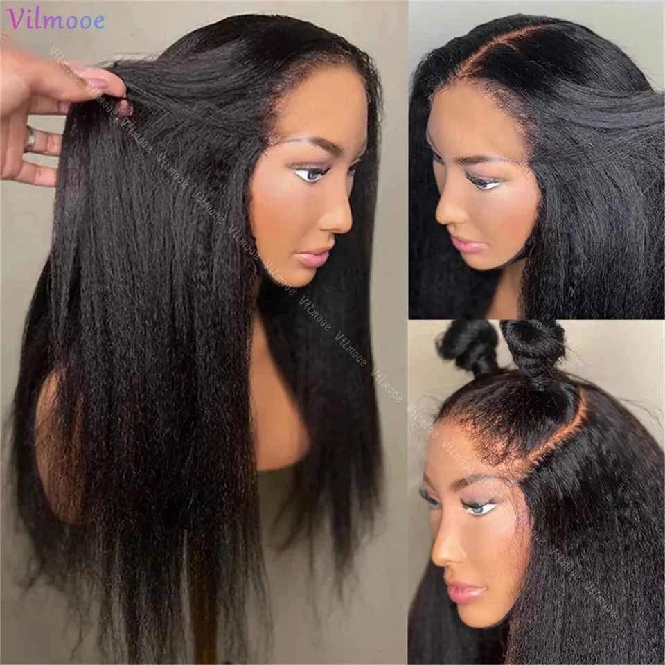 Yaki Straight Style HD 5x5 Lace Closure Human Hair Wigs For Women Kinky Straight Silk Base Glueless Lace Frontal Human Hair Wigs