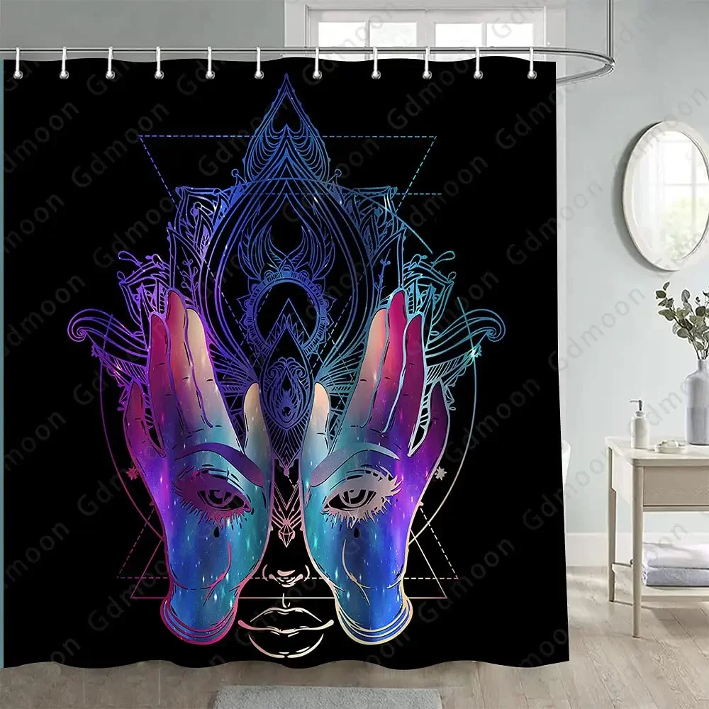 Gold Hamsa Hand Shower Curtain,Boho Chic Mandala Bath Curtain Bohemian Hippie Bathroom Decor Paisley Tribal Tie Dye Curtain Sets