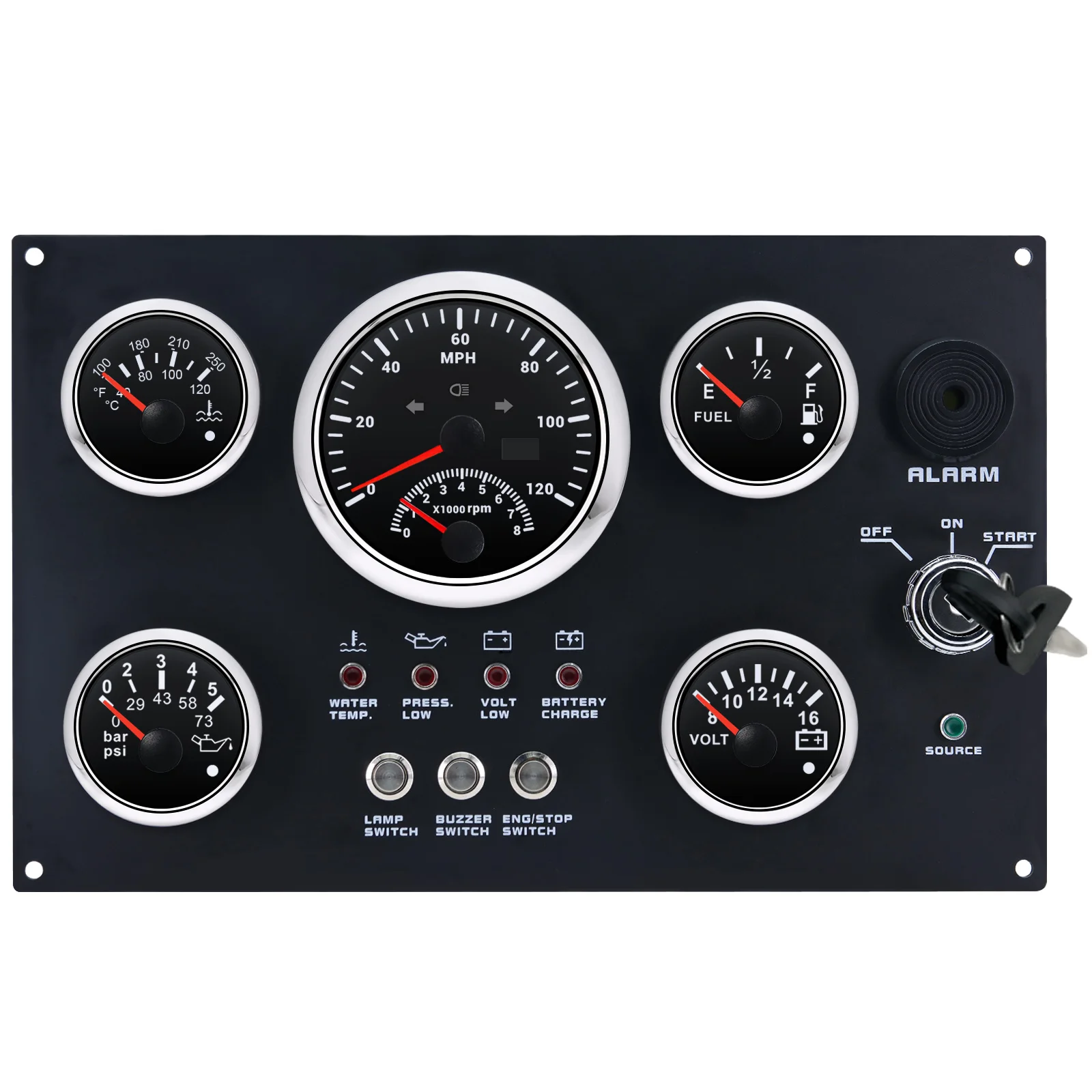Dashboard voor scheepsmotoren Compatibel met alle scheepsmotoren 12V 24V GPS Snelheid Watertemperatuur Oliedruk Brandstofniveausensor Aangepast