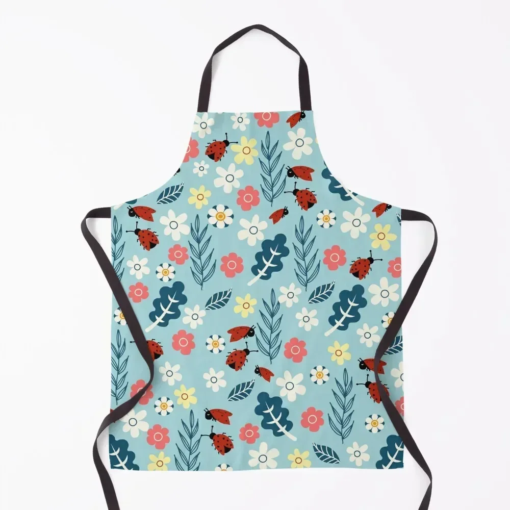 

Spring meadow in bloom with ladybirds on blue background Apron bib Cleaning Products For Home Beauty Things For The Home Apron
