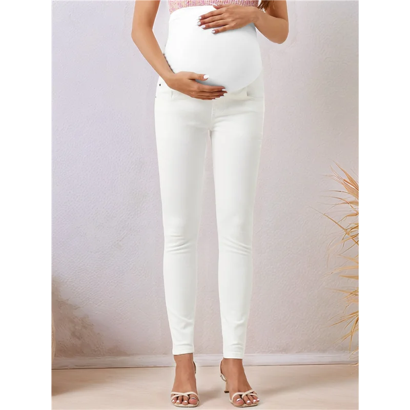 سراويل جينز نسائية للحوامل فوق البطن، سراويل جينز ضيقة قابلة للتمدد، سراويل حمل مريحة ونحيفة