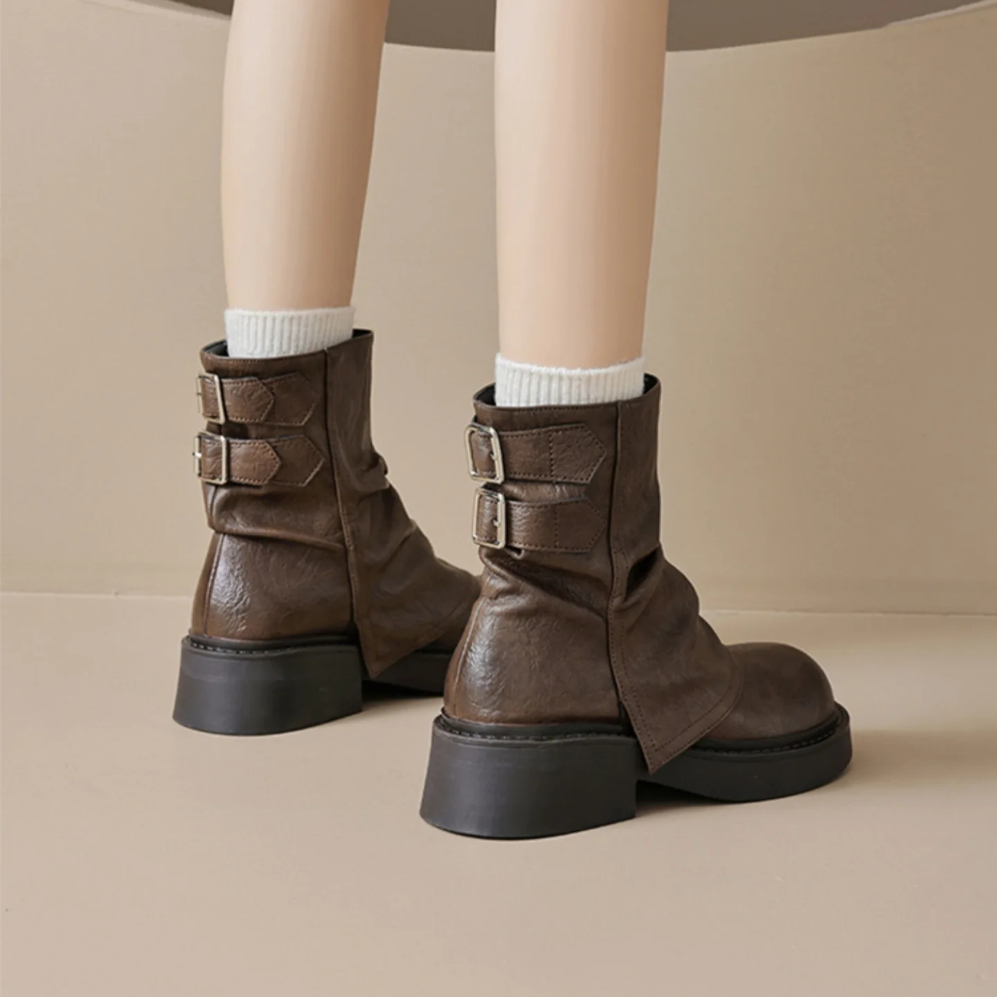 Maillard Short Boots for Women 2025 New Spring and Autumn Thick Bottom Stacked Boots Knight British Style Boots