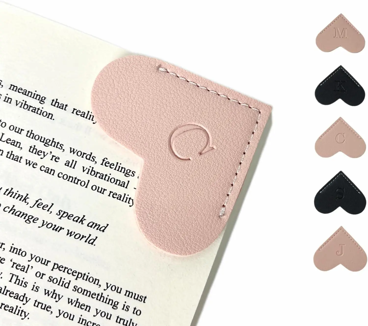 Marcapáginas de Cuero Personalizado, Forma de Corazón, Marcapáginas Hechos a Mano para Mujeres, Maestras, Estudiantes, Regalo para Amantes de los Libros (Rosa, Letra A)
