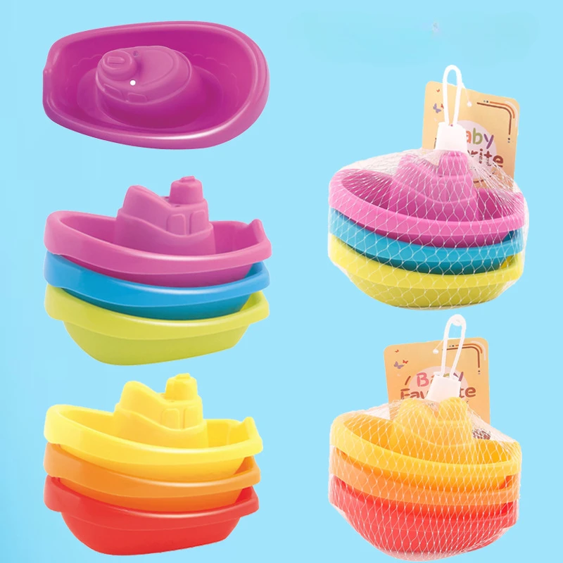 Baby Bath Toys Stacking Boat Toys Colorful Early Education Intelligence Gift Boat-shaped Stacked Cup Folding Tower Baby Toys