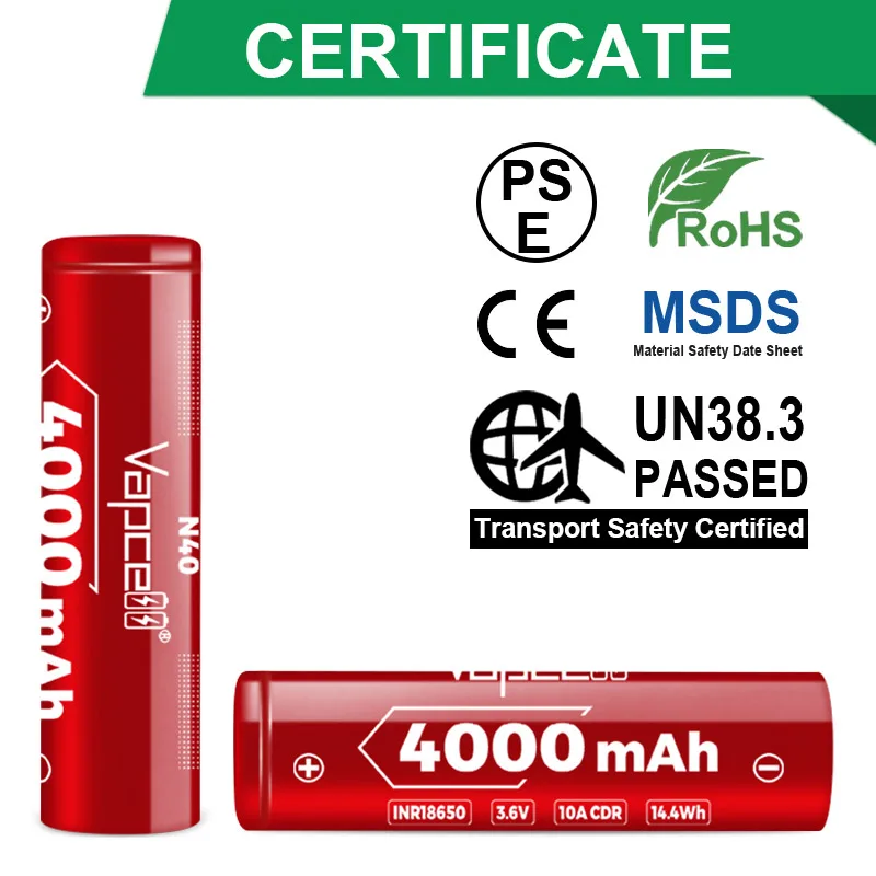 Original Vapcell N40 INR 18650 Battery Highest Capacity 4000mah CDR 10A 3.6V Reachargeable Batteries For UAV VapeMod Flashlight