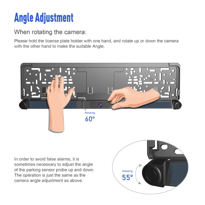 Car Reversing Aid 5inch Solar Digital Wireless Car European License Frame Rear View Camera With Ultrasonic Parking Sensors