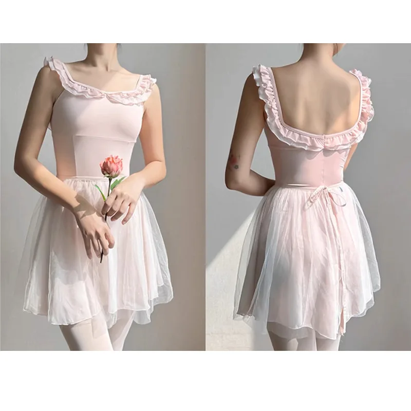 

Women's Adult Ballet Yoga Dance Gymnastics Practice Clothes Mesh One-piece Body Clothing Skirts Dress Leotard Customized