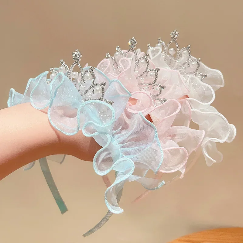 Süßes Mädchen-Kronen-Haarband Prinzessin Strass Spitze Haarreif Geburtstagsparty Kinder Haaraccessoires