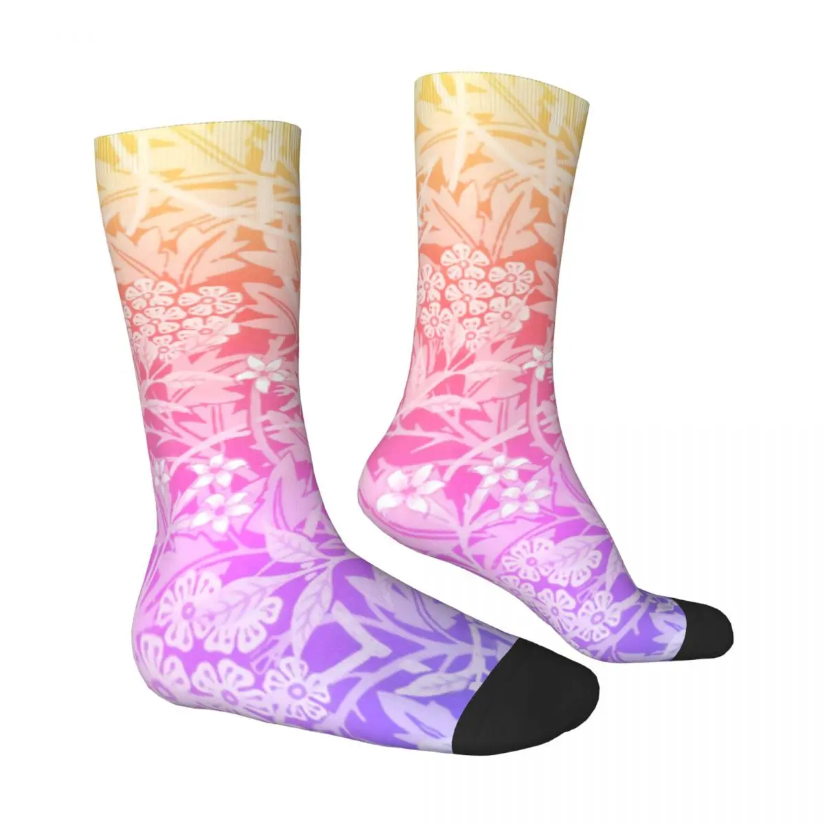 Rainbow Ombre Stockings Retro Floral Print Design Gothic Socks Spring Anti Slip Socks Girls Running Sports Medium Soft Socks