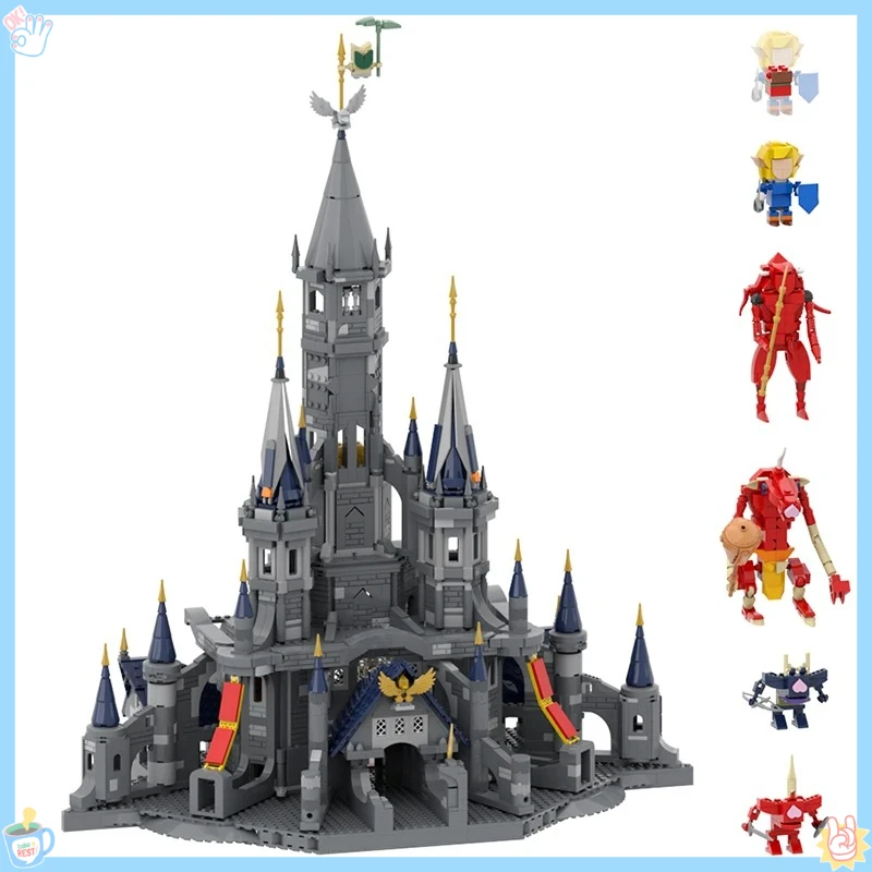 MOC Zeldaed Hyrule Castle-Juego de bloques de construcción DIY, arquitectura de fortaleza militar, modelo de Castillo Medieval, conjuntos de juguetes de montaje