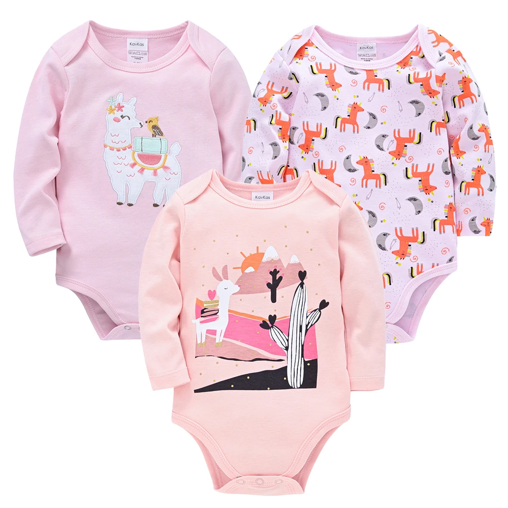 3 Pieces Baby Girls Rompers Unicorn Long Sleeve High Quality Baby Clothes Pink Pure Cotton Cartoon Kids Clothing for 0-12 Months