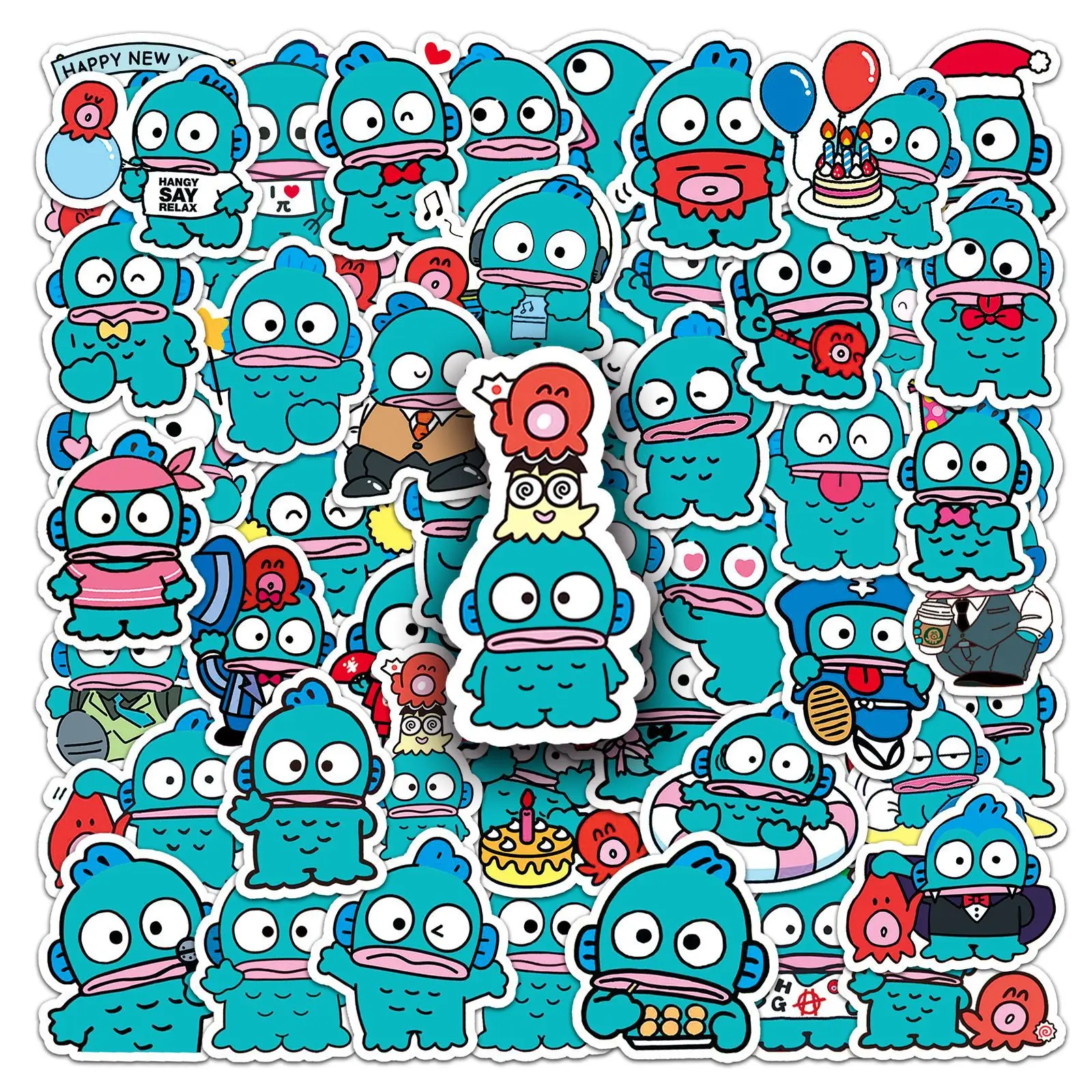 50 Pcs Sanrio Mermaid Hangyodon Cartoon Sticker DIY Creative Waterproof Sticker Notebook Laptop Bicycle Car Decoration Toys