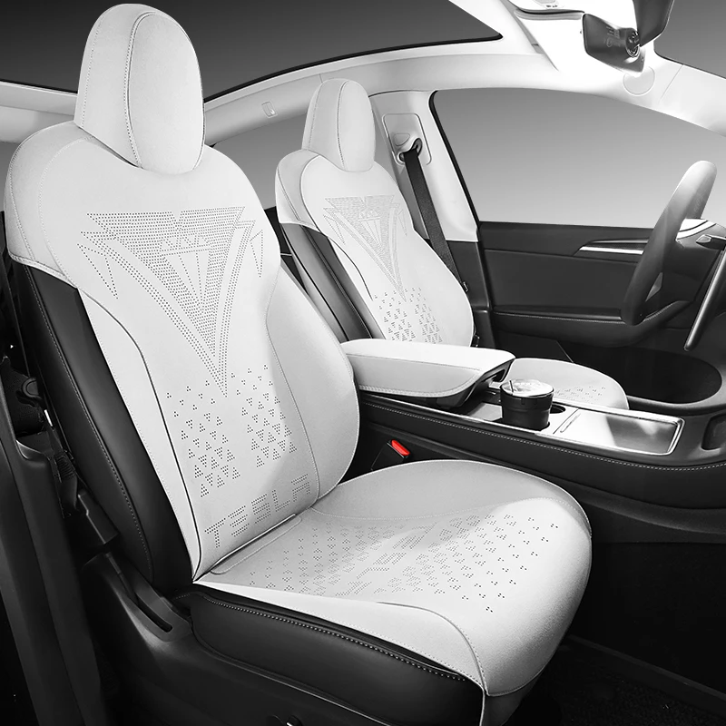 Custom Fit Car Seat Cover For Tesla Model 3 2019-2023 Ultra Thin  Aviation-Grade Suede Synthetic Leather Protector Cushion-Gray