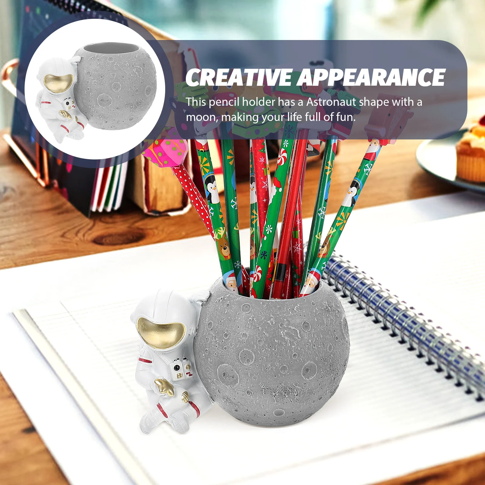 

Astronaut Pen Holder Resin Spaceman Craft Desktop Pencil Cup Organizer Multifunctional Pen Container Makeup Brush Storage