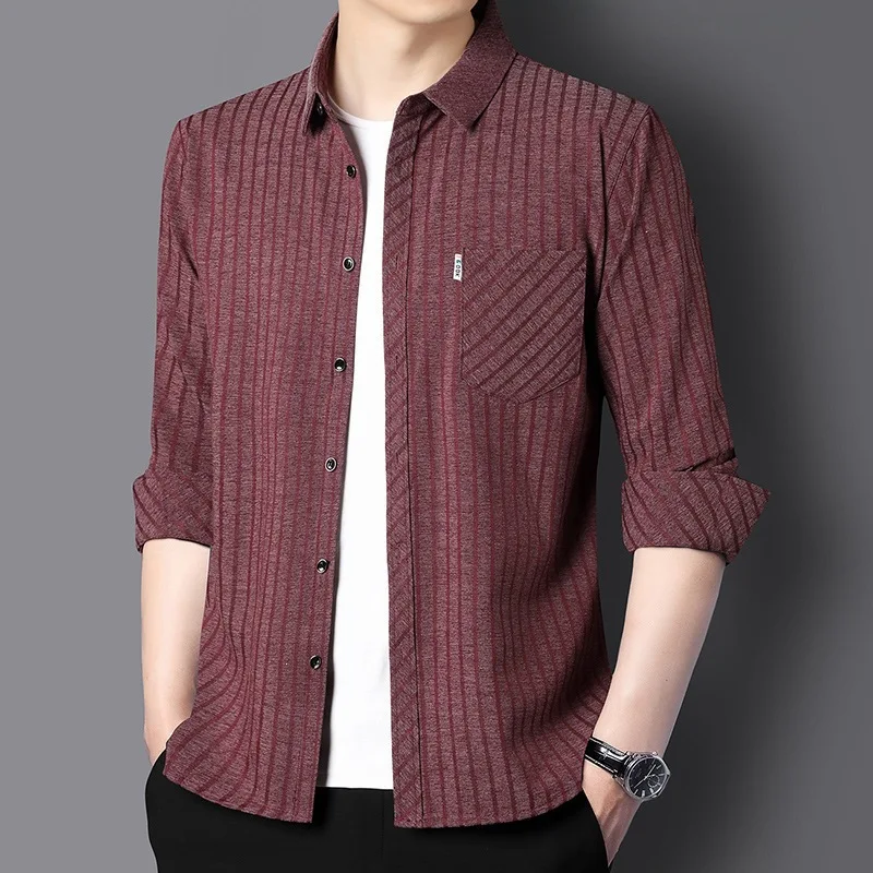 Genuine Men Long-sleeved Shirt Spring Autumn New Dad Business Casual Top Shirt