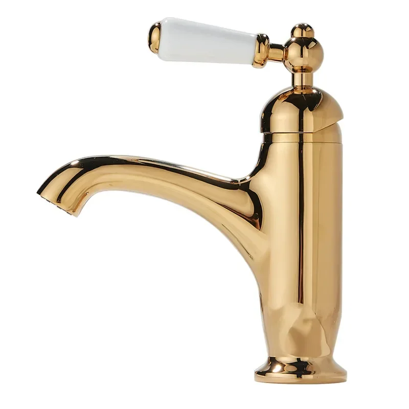 

French faucet hot and cold all-copper washbasin ceramic handle British retro faucet washbasin single handle
