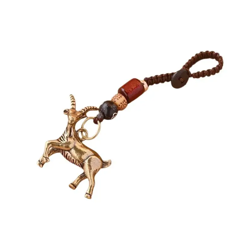 Brass Zodiac Goat Keychain Antique Copper Sheep Ornament Handmade Metal Key Charm for Car Purse Decor Souvenir