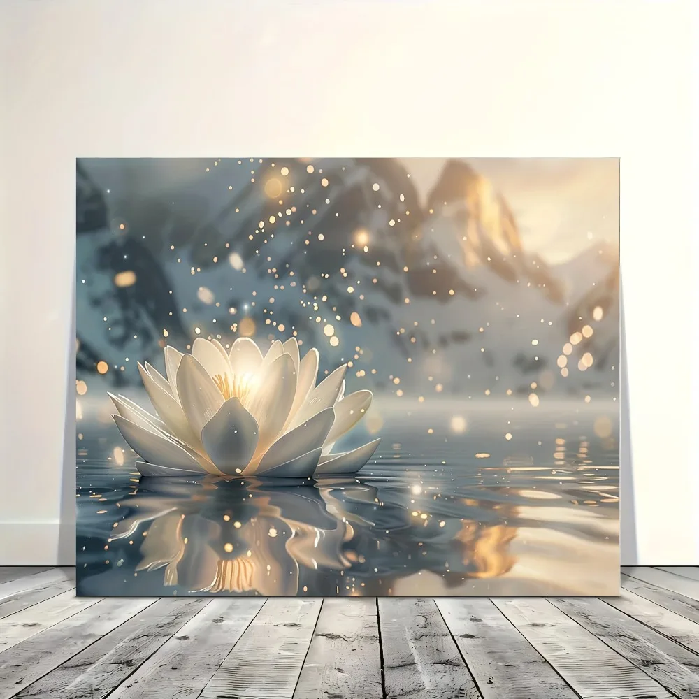 

1.5 inch thick solid wood pine frame upholstery artwork, lotus woven wall canvas printing, suitable for interior decoration