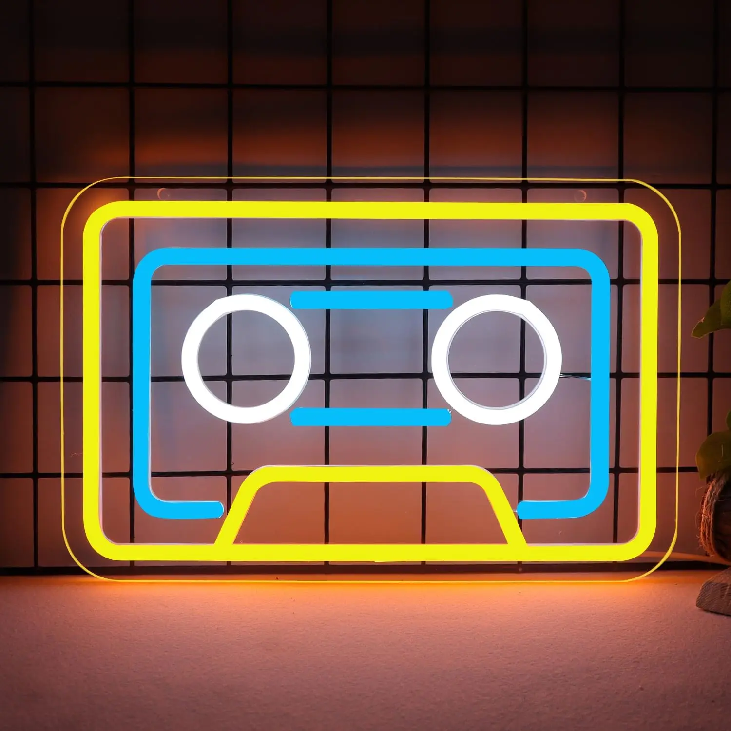 เทปคาสเซ็ตเพลงป้ายนีออน USB หรี่แสงได้ LED Neon Light สําหรับห้องเล่นเกมห้องนอน Retro Music Studio Bar ตกแต่งของขวัญ