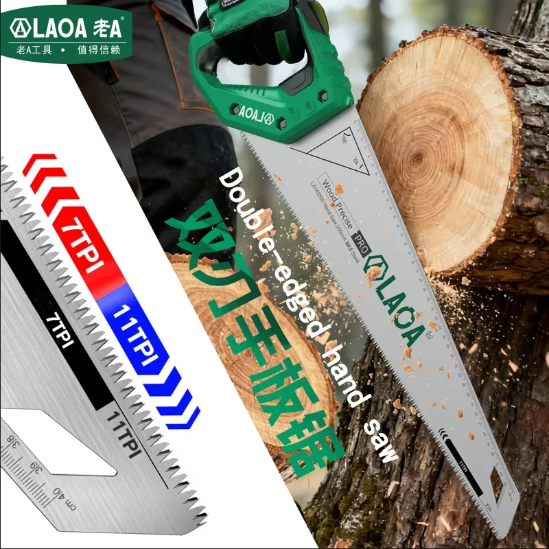 LAOA SK5 Steel Double-Sided Hand Saw Thick & Fine Teeth Woodworking Saw Garden Pruning Saw For Fruit Tree Logging