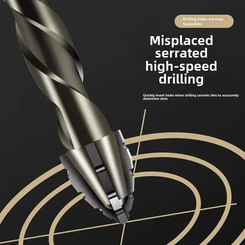 Conjunto de Brocas Excêntricas Dentadas de 4 Pontas, Ferramenta de Alvenaria para Concreto, Azulejos e Madeira