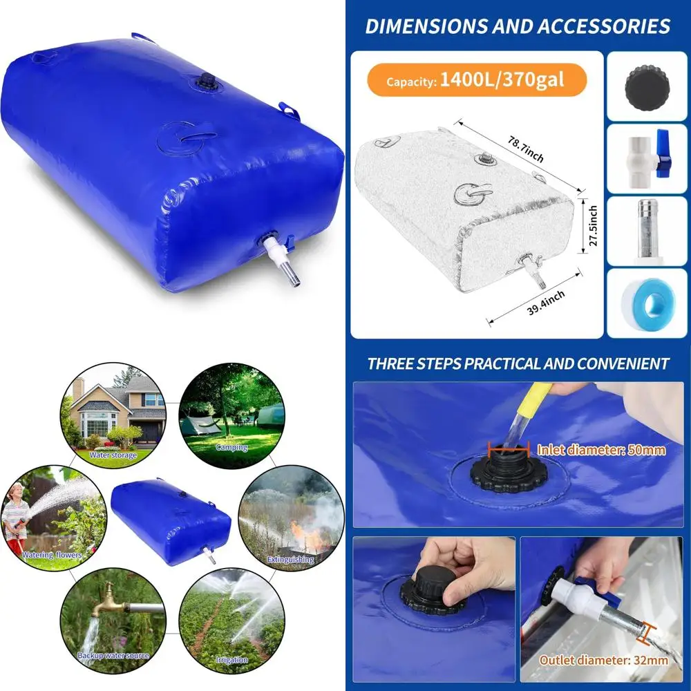 Collapsible Large Capacity Water Tank - 1400L/370Gal Portable Storage for Drought and Emergency Use