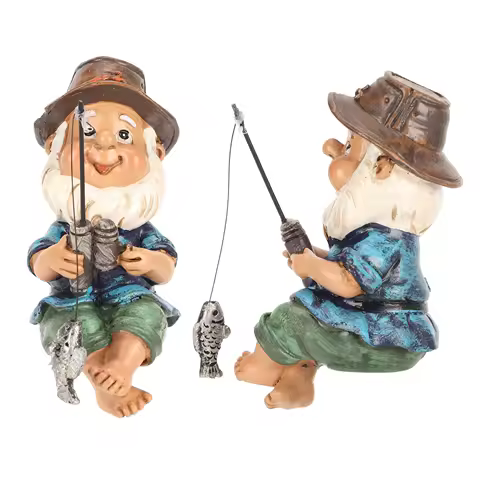 Fishing Gnome Sitter Funny UV Resistant Resin Decorative Outdoor Garden Lawn Gnome for Yard Garden Decoration