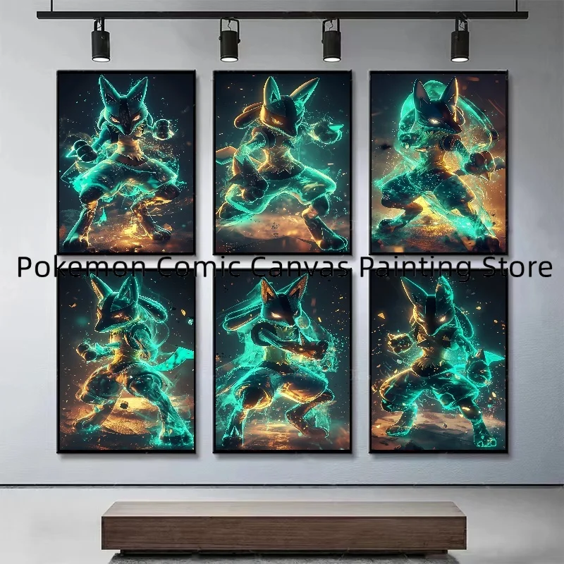 Anime Pokemon Canvas Paintings for Kids Interconnected Posters and Prints Wall Art Pictures Home Decor Lucario Tile Gifts