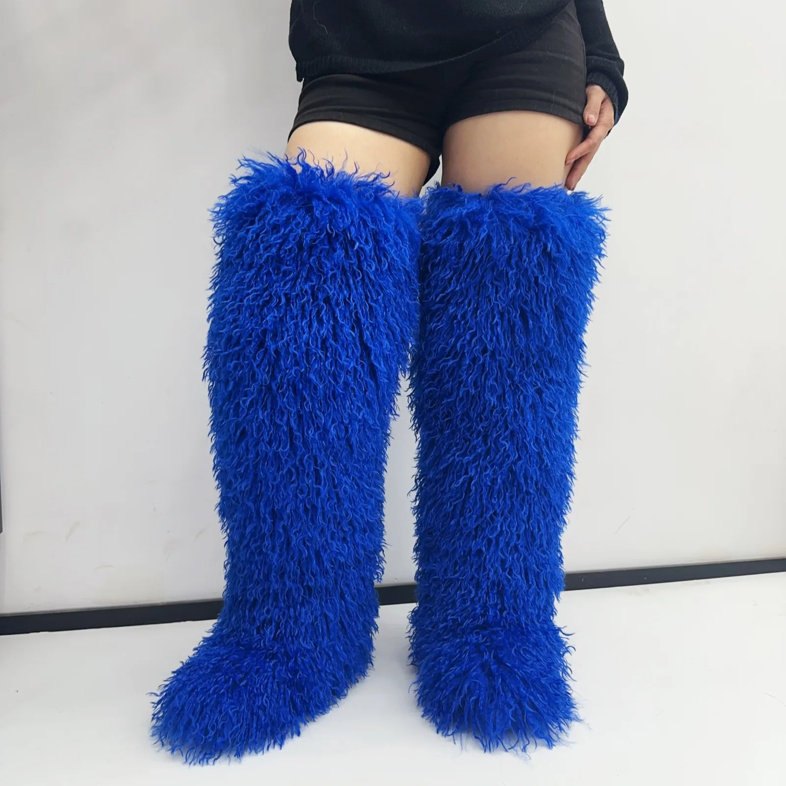 

72cm Height Winter Faux Mongolian Fur Fluffy Over the Knee High Boots Fashion Snow Boots Warm Cotton Shoes