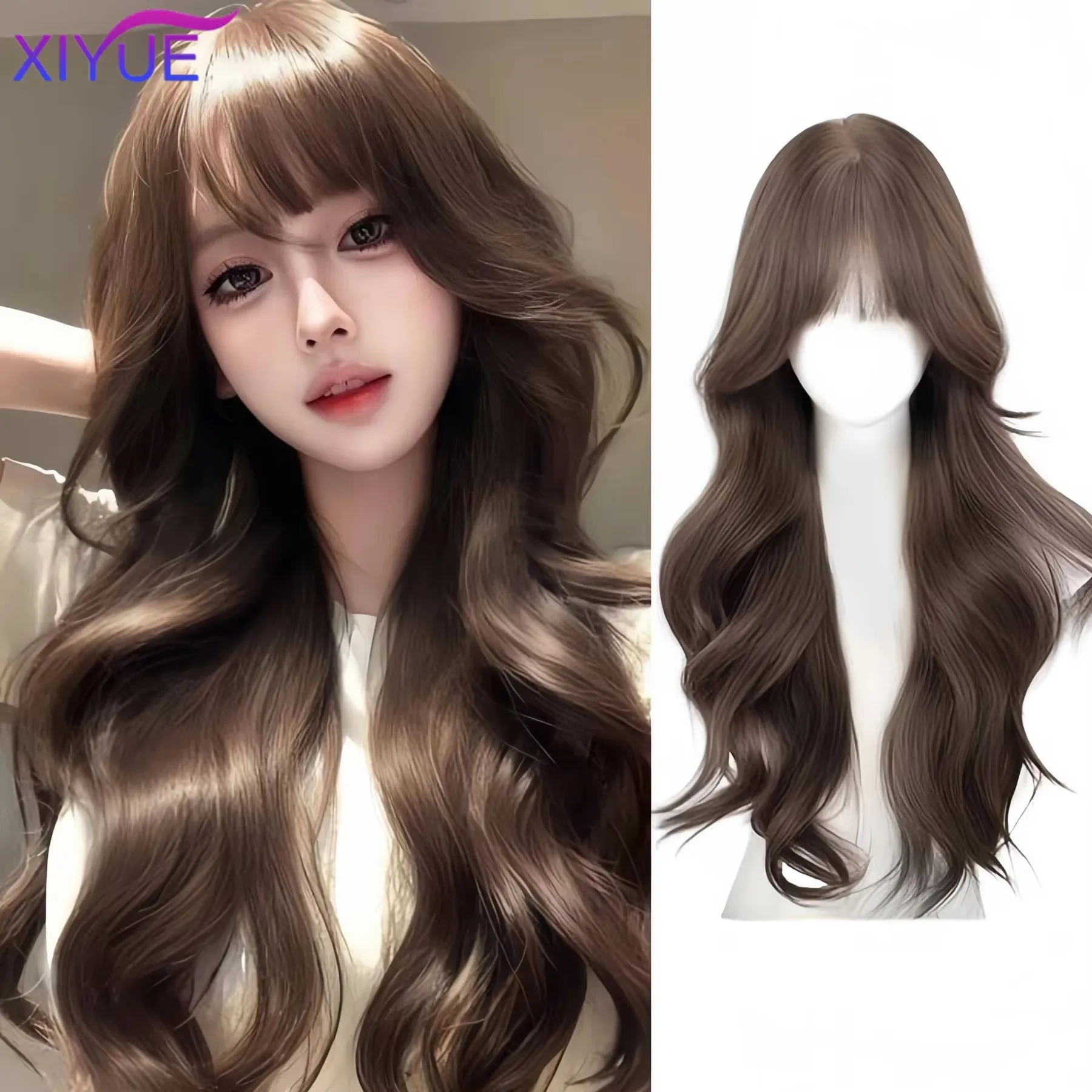 

XIYUE Synthetic Water Curly Wave Wigs Air Bangs Hair PLATINUM Heat-Resistant Natural And Smoot Daily Wear For Women